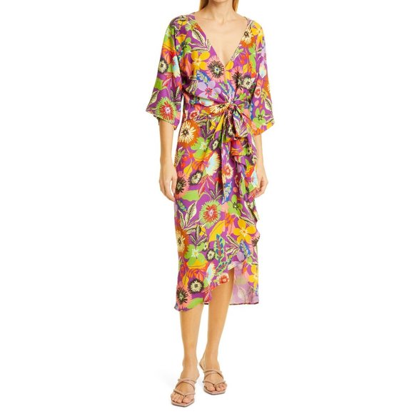 Le Superbe Dresses & Skirts - LE SUPERBE Floral Muse Asymmetric Tie Front Midi Dress 8 NEW